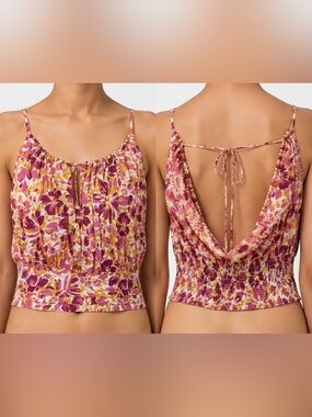 Japna Floral Cowl-Back Crop Tank in Pink and Yellow